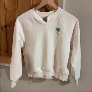 American Eagle Outfitters White Crewneck Sweatshirt with Green Palm Embroidery